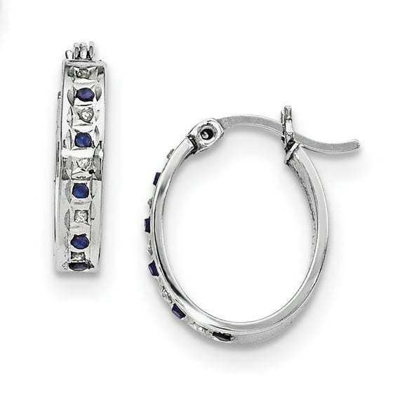 Sterling Silver & Platinum-plated Diamond & Sapphire Oval Hoop Earring QDF135