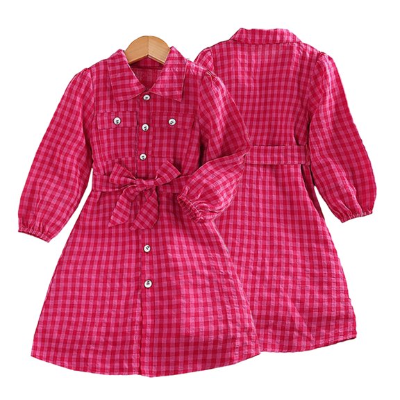 KYAIGUO Kids Baby Girl Dresses Spring Fall Long Sleeve Dress Skirt Outfits Clothes Plaid Princess Skirt Dress for 4-7T
