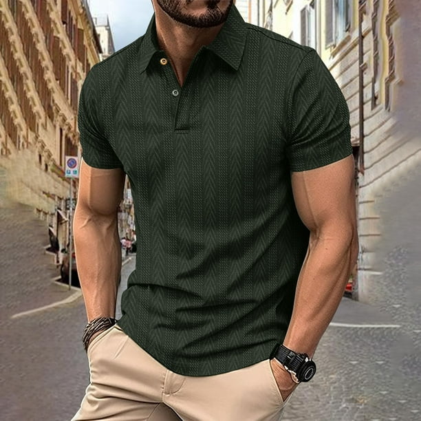 Blusa y camisa de manga corta con cuello vuelto para hombre, estilo casual, color liso, ventilada, con botones sueltos y bolsillos con solapa, blusas de poliéster para hombre de manga corta