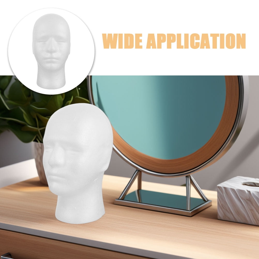 FELTECHELECTR 2Pcs Male Foam Mannequin Head Model White Lightweight Foam Display Stand for Hats Scarves
