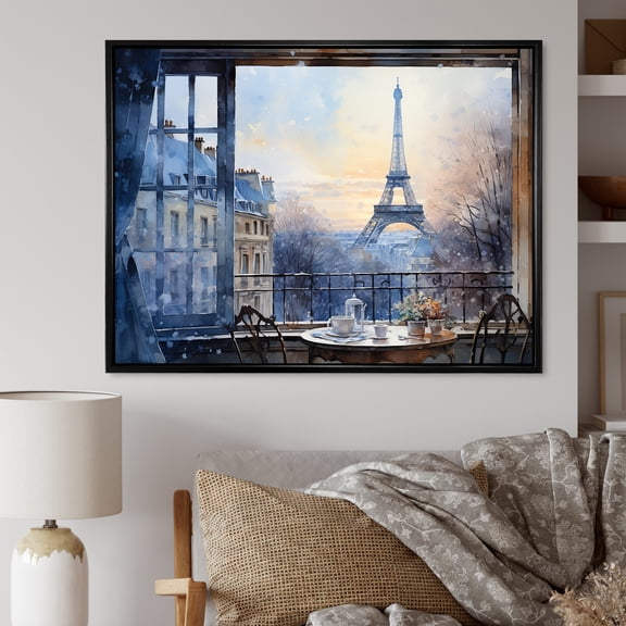 Designart "Urban Parisian Street in Grey Tones II" Cityscapes Framed Wall Art - Industrial Grey Paris Living Room Framed Canvas Art