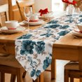 thumbnail image 2 of Teal Florals Table Runner Linen Burlap Table Runner 72 Inches Long Farmhouse Botanical Peonies Vintage Brown Leaves Dresser Scarves for Kitchen Island Coffee Dining Room Party Holiday Decor 14"x72", 2 of 8