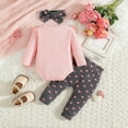 thumbnail image 5 of xaweyi Baby Girl 3 Piece Outfit Ruffle Long Sleeve Bodysuit Heart Print Pants Bow Headband Fall Winter Infant Clothing Set Size 3-6 Months, 5 of 9