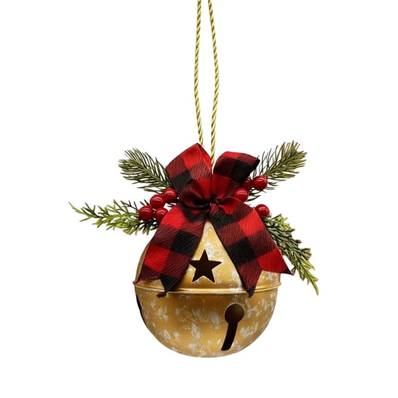 Uanit Christmas Bells Outdoor Decor with Decorative Plaid Bow, Metal Bell Ornaments for Holiday Winter Porch, Garden, Yard and Fireplace Display with Weather Resistant Construction