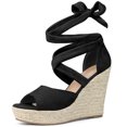 thumbnail image 1 of Alpargatas con cordones Cuñas Sandalias de tacón para mujer Negro 37, 1 of 6