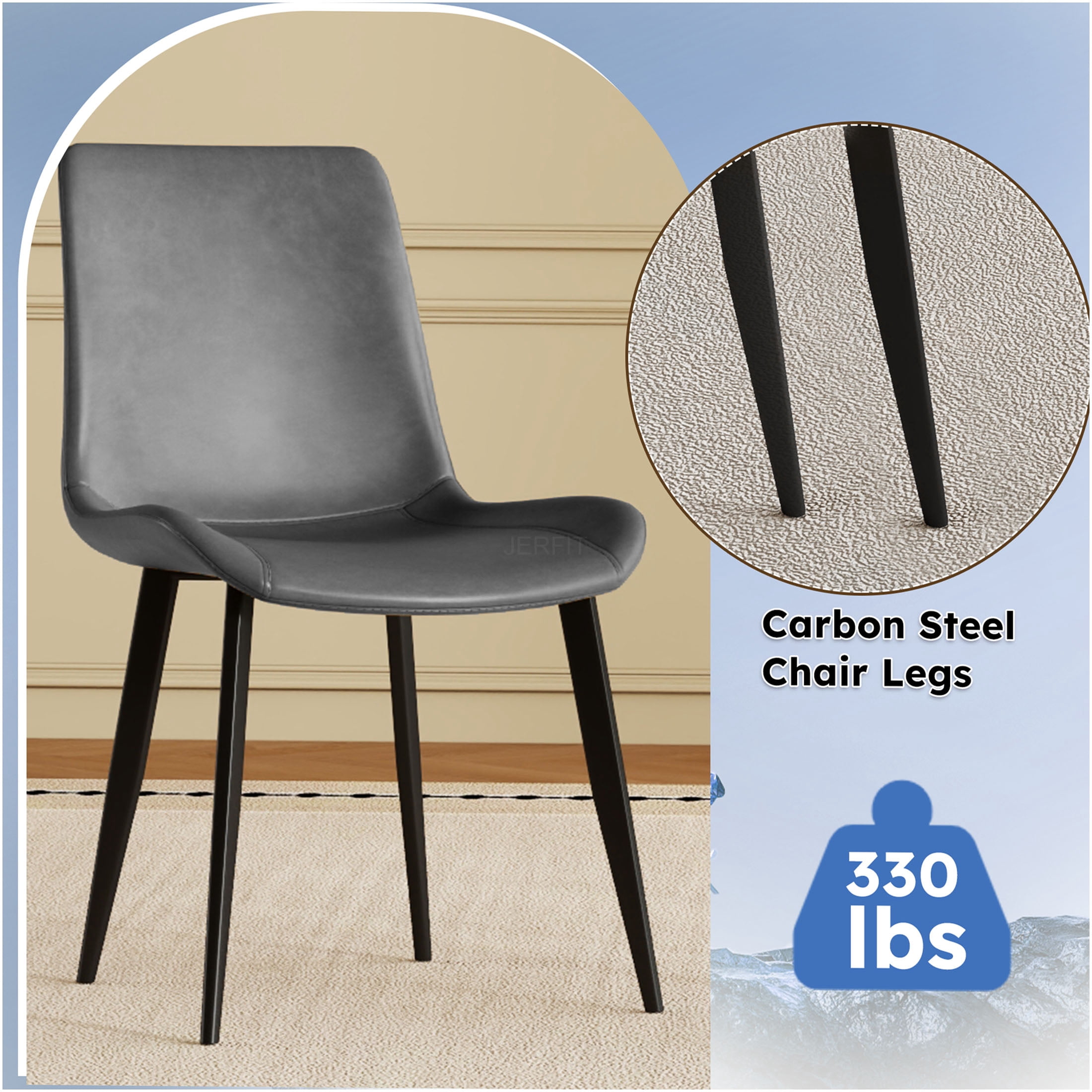 JERFIT Modern Dining Chairs Set of 4, Gray PU Leather Upholstered Kitchen Chairs with Sturdy Metal Frame for Dining Room