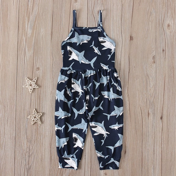LoyisViDion Baby Girls Dress Clearance Toddler Kids Baby Girls Cute Summer Flowers Shark Print Dress Suspenders Bodysuit Rompers Jumpsuit Black 3 Years