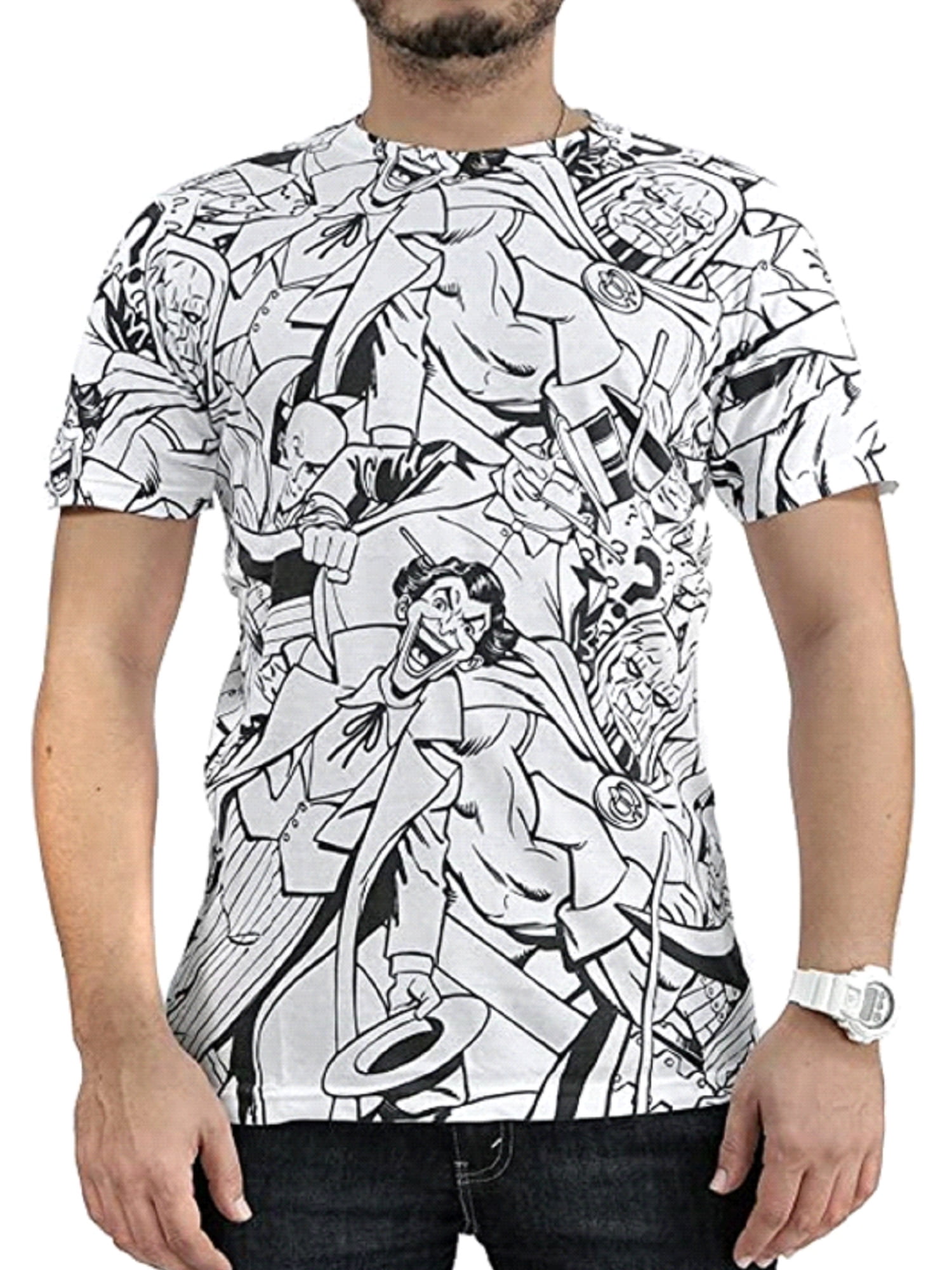 DC Comics Villains AllOver Comic Book Print TShirt (2XL)