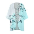 thumbnail image 5 of Fall Cardigans for Women 2024 Summer Floral Printed Puff Sleeve Chiffon Kimono Loose Cover Up Casual Blouse Tops Womens Cardigan Sweaters, 5 of 6