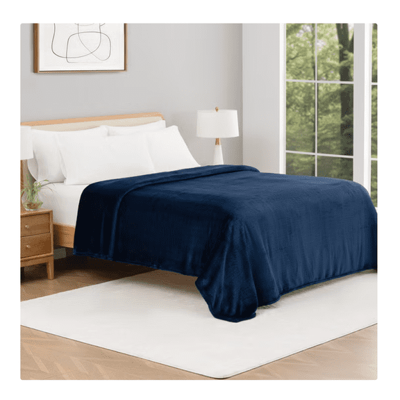 Berkshire Herringbone Plush Blanket 98 in. x 92 in. - Blue