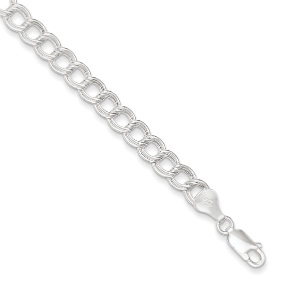 Sterling Silver 6mm Double Link Charm Bracelet - Lobster Claw - Length: 7 to 8