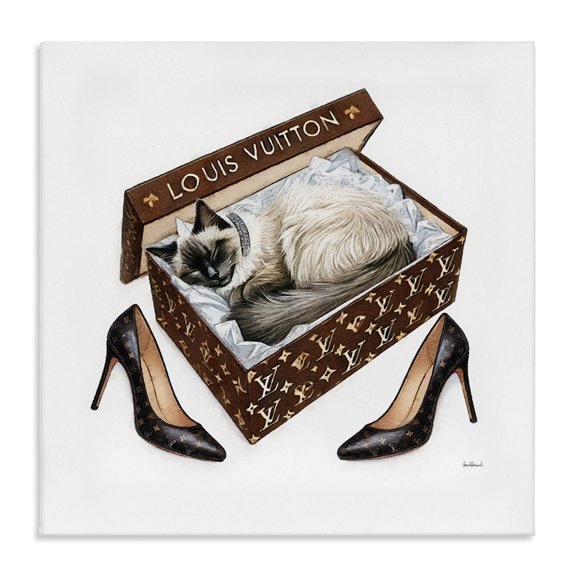 Stupell Industries Kitty Sleeping Heels Box Animals Painting Wrapped Canvas Art Print Wall Art, 17 x 17