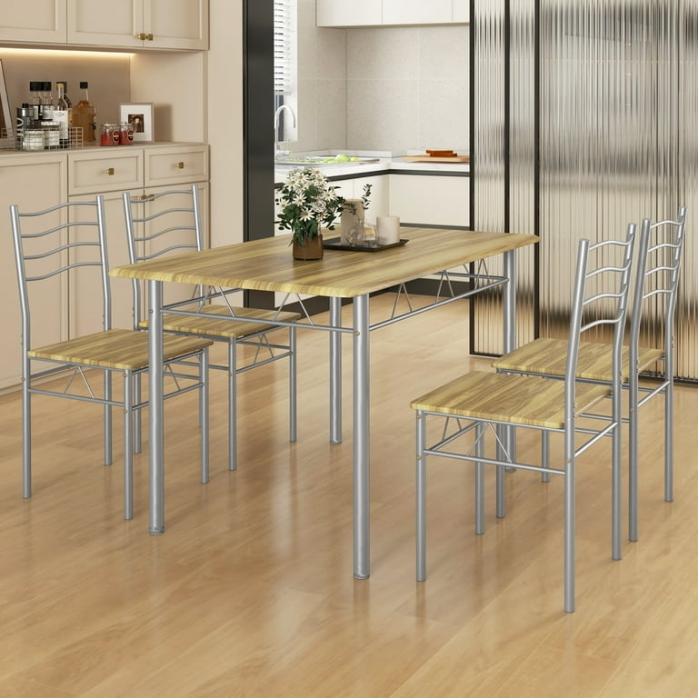 Topbuy Dining Table Set, 5 Piece, Compact Design, Walnut Finish, Metal  Frame, MDF - Walmart.com