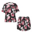 thumbnail image 2 of Yiaed Rose Flowers Print Short Sleeve Pajama Sets for Women Casual Crew Neck 2 Piece Lounge Sets Women's Short-Sleeved Pajama-Small, 2 of 5