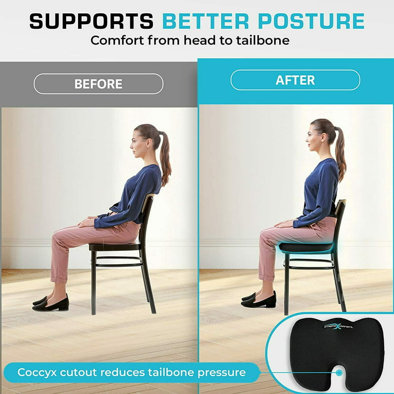 Coccyx Orthopedic Memory Foam Seat Cushion - Helps With Sciatica Back Pain  - Perfect for Office Chair by Xtreme Comforts 