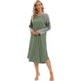 thumbnail image 2 of Women Long Sleeve Nightgown Loose Fit Sleepshirt Spring Fall Calf-Length Soft House Dress Round Neck Comfy Sleepwear Loungewear, Green S-3XL, 2 of 9