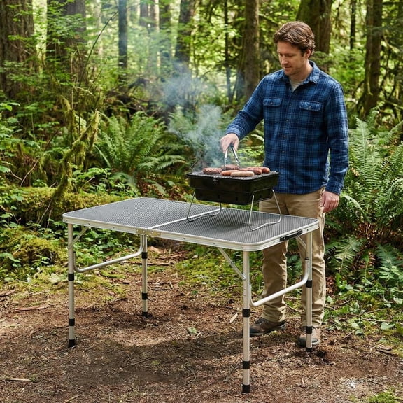 Topcobe Aluminum Grill Table with Iron Mesh Top, Folding Grill Table, Utility Table, Silver
