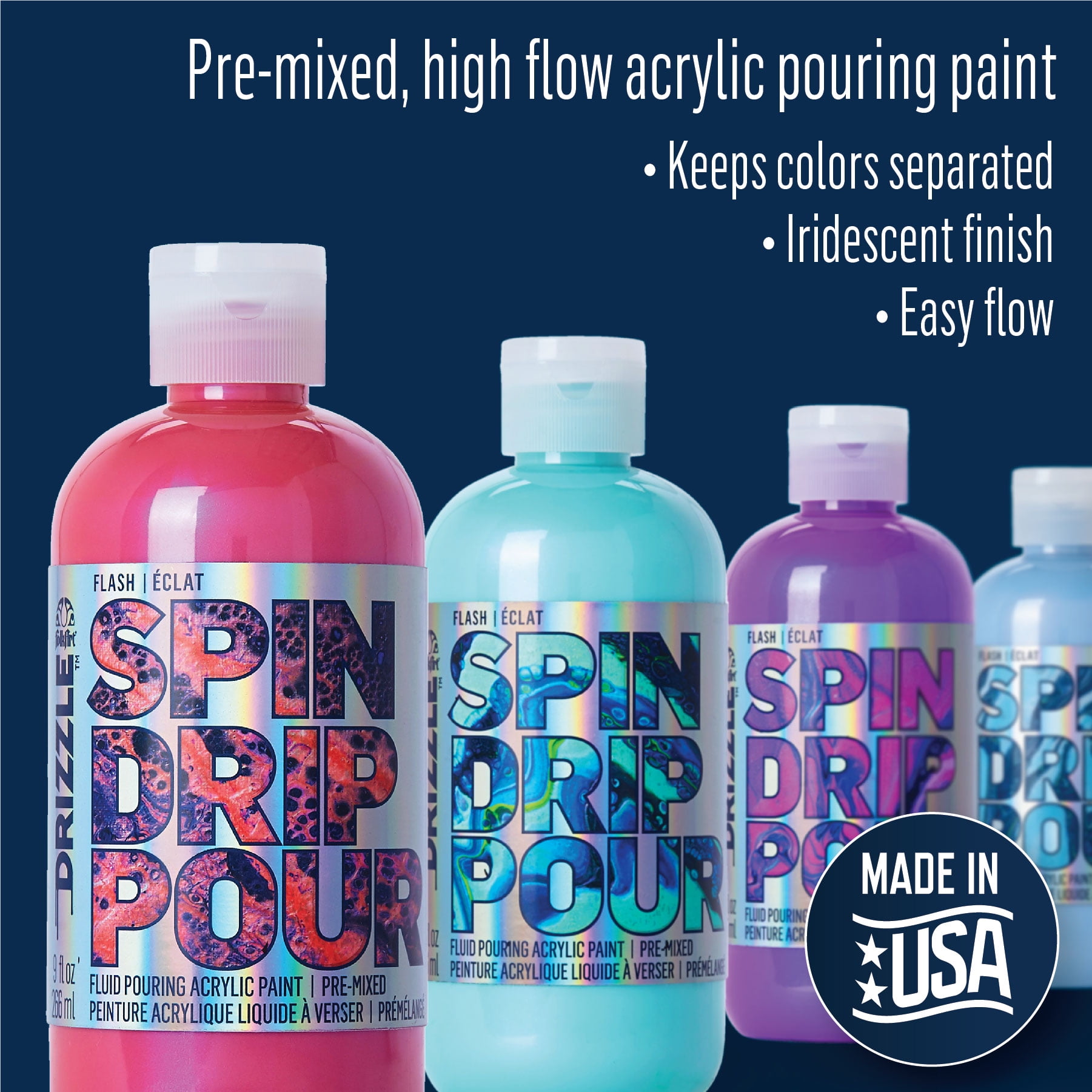 FolkArt Drizzle Flash Pre-Mixed Fluid Pouring Acrylic Paint, Cosmo Flash, 9 fl oz