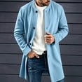 thumbnail image 2 of Qgtaibl Mens Thin Fleece Jacket Crew Neck Mid Length Solid Color Outwear Button Down Long Sleeve Casual Overcoat with Pockets Light Blue M, 2 of 7