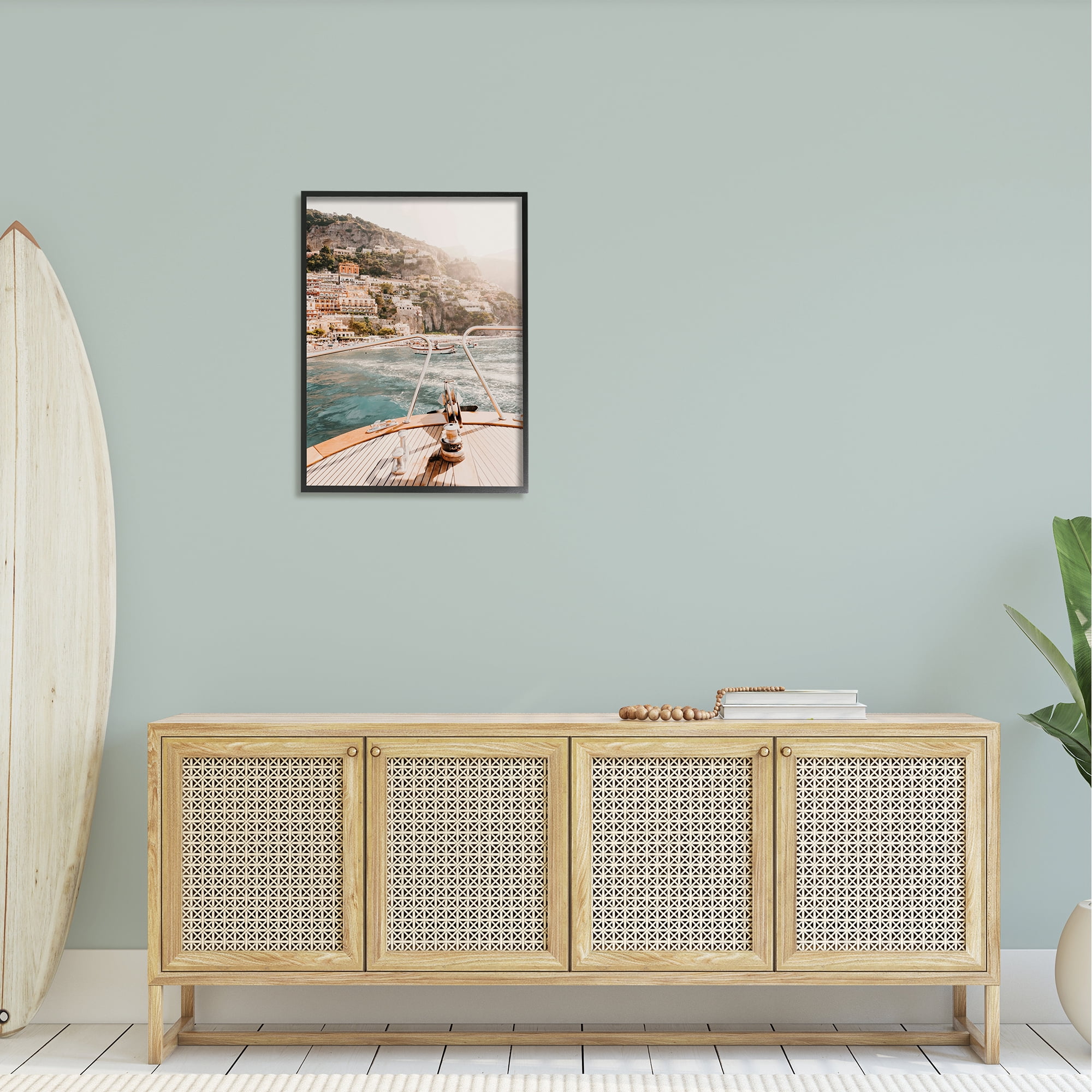Stupell Boating Coastal Seaside Town Buildings Landscape Photography Black Framed Art Print Wall Art