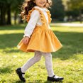 thumbnail image 5 of Girls Solid Corduroy Ruffle Suspender Pinafore Dress Sleeveless Layerable Jumper Skirt Vintage Fall Winter Outfit for Little Girls Yellow 2-3 Years, 5 of 6
