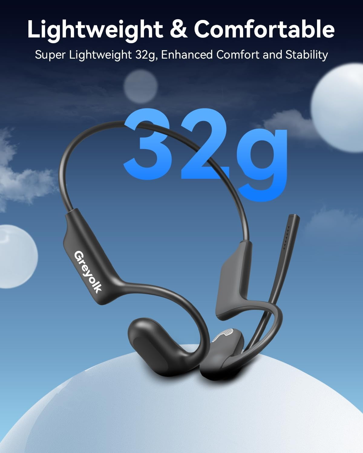 Open Ear Headphones with Mic, Bluetooth Headset with AI Noise Cancellation Microphone Air Conduction Headphones Bluetooth 5.4 Wireless Headset with Mic for Work Call Meeting Driving Sports（Black）
