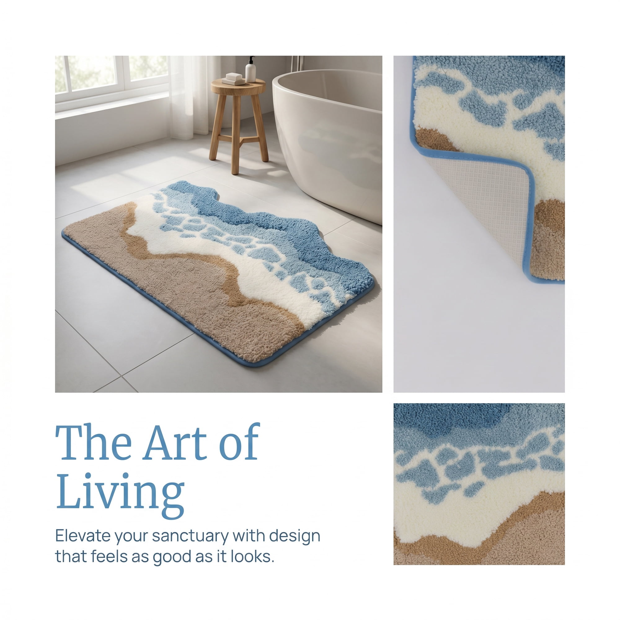 Unique Bargains Printed Microfiber Soft Plush Non Slip Bathroom Rug Blue 32" x 20"