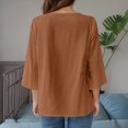 thumbnail image 3 of Gaukiv Womens Three Quarter Sleeve Tops Embroidered Linen Blouses Split Neck Tunics Light Brown 3XL, 3 of 4
