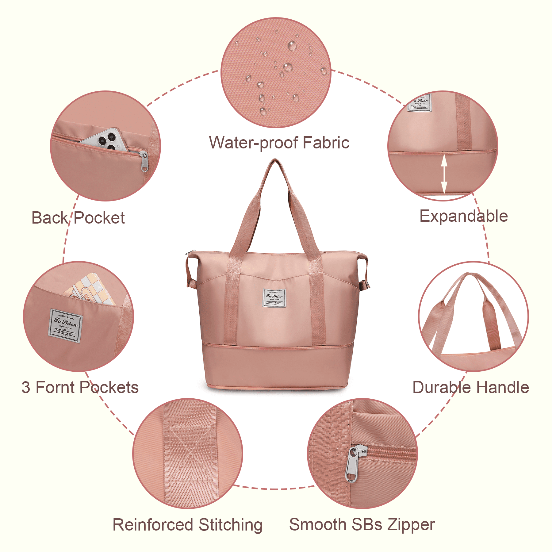 DAKOMM 35L Expandable Weekender Duffle Bag, Pink photo 2