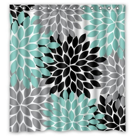 Green And Black Shower Curtain HelloDecor Black Grey Green Dahlia Floral Shower Curtain Polyester Fabric Bathroom Decorative Curtain Size 66x72 Inches ()