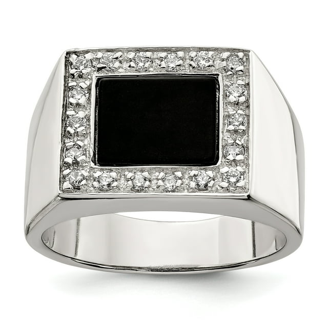 925 Sterling Silver Men's Cubic Zirconia and Onyx Ring
