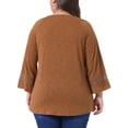 thumbnail image 3 of Agnes Orinda Women's Plus Size Tops Long Sleeve Crochet Panel Hollow Out Pleated Casual Tunics Blouse 3X Brown, 3 of 5
