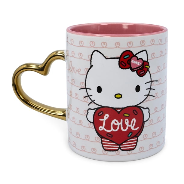 Taza de cerámica Sanrio Hello Kitty Love con asa en forma de corazón