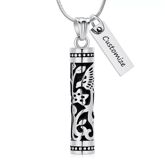 Personalize Stainless Steel Butterfly Long Bar Cylinder Urn Pendant Memory Necklace for Cremation Ashes Holder Memorial Jewelry