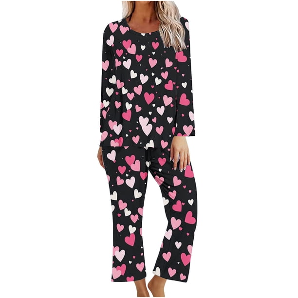 Puntoco Conjunto de pijama cómodo para mujer, conjunto de pijama con parte superior y pantalones casuales con estampado navideño para mujer