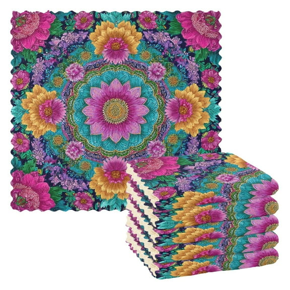 6PCS Dish Towels and Dish Cloths Reuseable Dishcloths Sets for Washing Dishes, Cooking, Baking Size 11" x 11" Colorful Delicate Floral