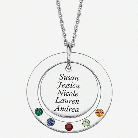 Personalized Birthstone Sterling Silver Mother's Circle Name Pendant, 20"