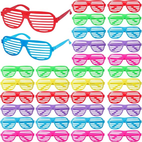 54 Pairs Shutter Glasses Shades Eyeglasses - Neon Color Slotted Sunglasses for Teens 80's Party Props