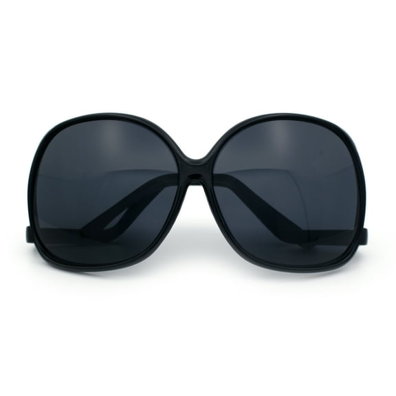 Womens Oversized Butterfly Swan Drop Temple Plastic Sunglasses All Black