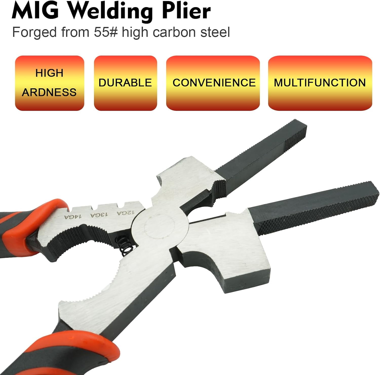 RGHJAR-Welding Pliers,8 Inch,Chipping Hammer,Fine & Coarse Files,Hardened Wire Cutter,Tip Jaw, Pipe Jaws,Mig Nozzle Cleaner,Durable Forged Steel