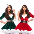 thumbnail image 4 of Disfraz de señora Claus para mujer, vestido de Papá Noel navideño, vestido mini de terciopelo rojo con hombros descubiertos y corte en A, traje de cosplay, 4 of 5