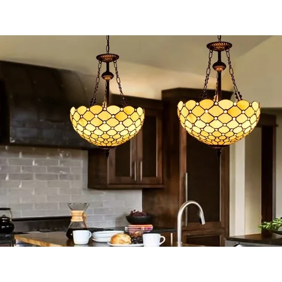 More Change Tiffany Stained Glass Chandelier 3-Lights Vintage Ceiling Fixture Lamp Lighting