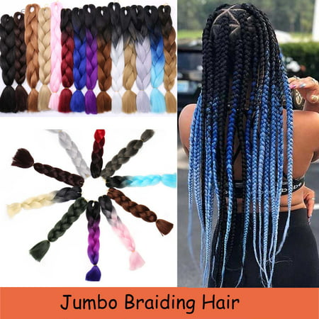 S-noilite Ombre Braiding Hair Synthetic Braiding Hair Two Tone Ombre Jumbo Braids Hair Extensions Twist Crochet Hair ,dark black/dark blue/sky