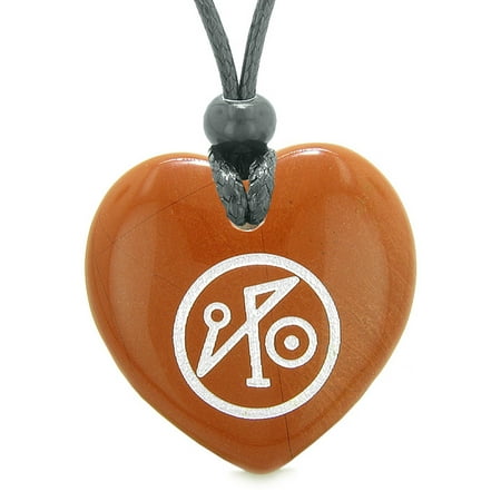 Red Jasper Heart Necklace - Archangel Michael Sigil Magic Planet Energy Puffy Heart Amulet Red Jasper Pendant Adjustable Necklace