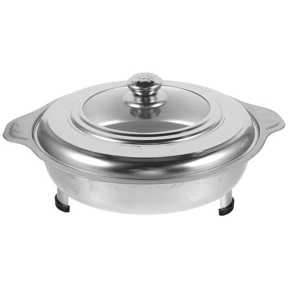 NICEXMAS Stainless Steel Buffet Tray with Four Legs and Cover for Home Use Silver