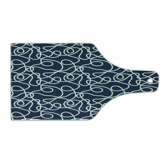 Navy Cutting Board, Under the Sea Atlantic Ocean Inspired Tangled Boat Ship Marine Ropes Image, Tempered Glass Cutting and Serving Board, Wine Bottle Shape, Navy Blue and White, by Ambesonne