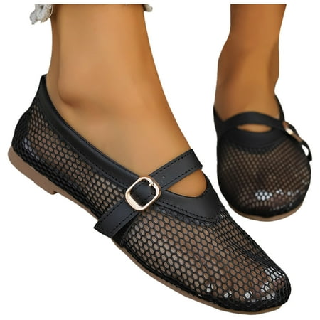 Mepaouo Women s Mesh Ballet Flats Buckle Strap Causal Dress Shoes Woven Comfortable Mary Jane Flats