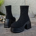thumbnail image 4 of Knitted Boots for Women Platform Chunky Heel Slip on Elastic Winter Snow Boots Casual Ankle Booties, 4 of 5