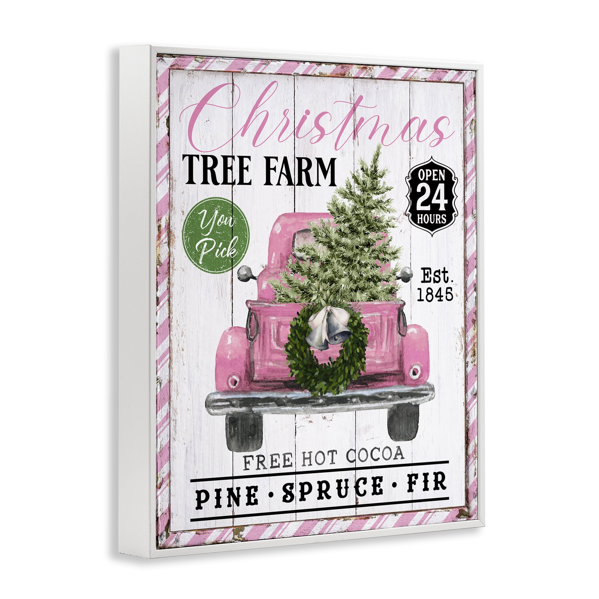 Stupell Industries Pink Christmas Tree Farm Holiday Painting White Framed Art Prints Wall Art, 11 x 14