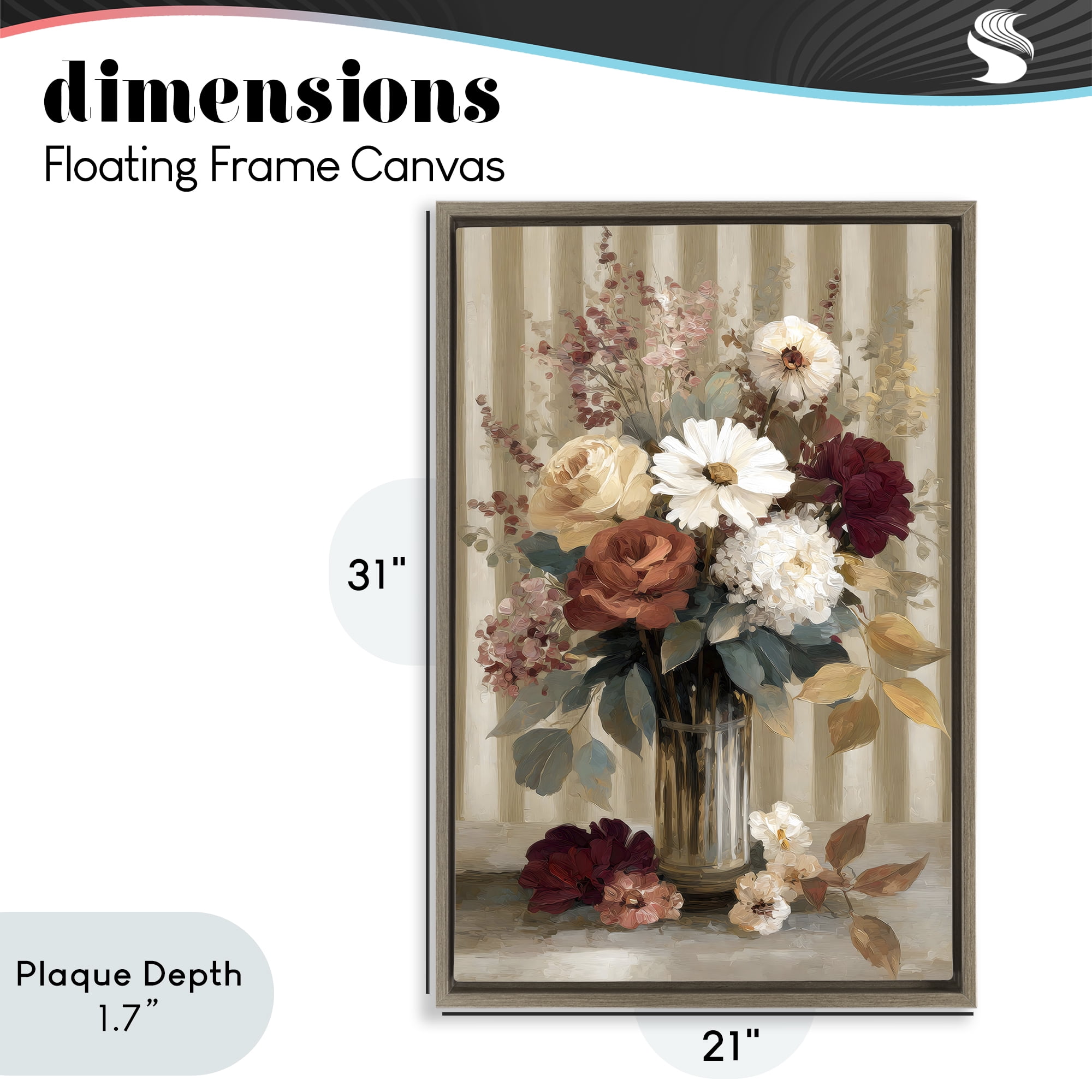 Stupell Industries Vintage Arrangement with Stripes Brown Framed Floater Canvas Wall Art, design by Petal Prints Design